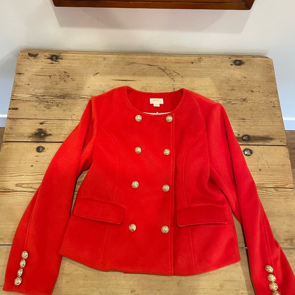 Anthropologie Vibrant blood orange  Blazer with Gold Buttons - Picture 2 of 8